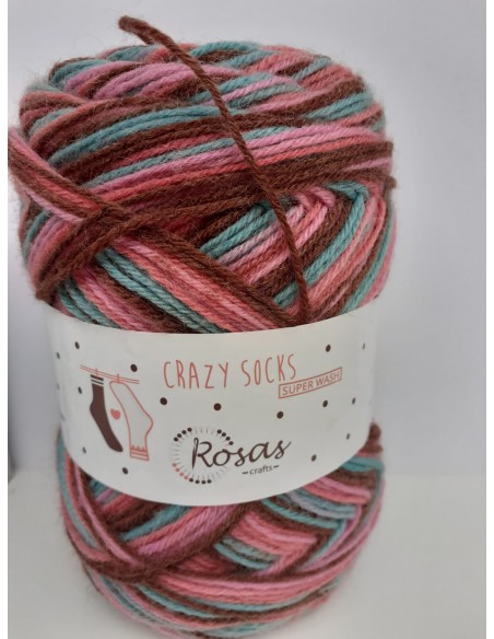 CRAZY SOCKS 100GR COL 501 ROSAS CRAFTS