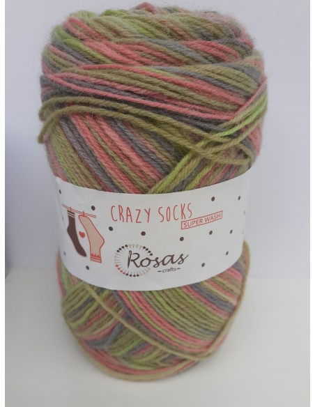 CRAZY SOCKS 100GR COL 502 ROSAS CRAFTS